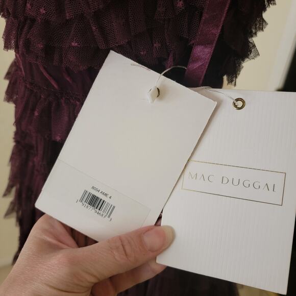 Mac Duggal 8054 Amethyst Purple Ruffle Tiered Cap Sleeve Midi Gown Dress 4 - Picture 3 of 16